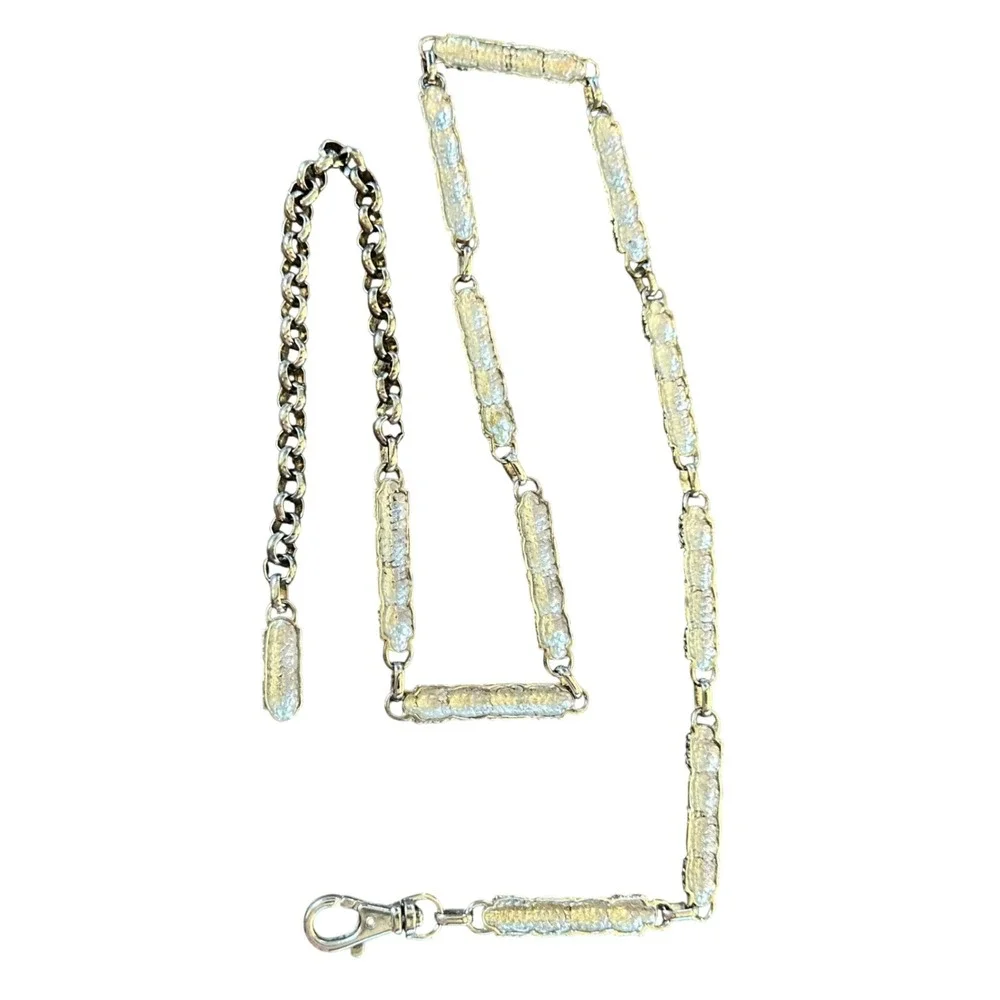 Textured Barrel Link Chain Belt Silver Tone Adjustable 30-40